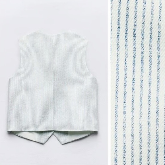 Zara Striped Waistcoat Vest Large  Cotton Buttoned brand new - Picture 2 of 9